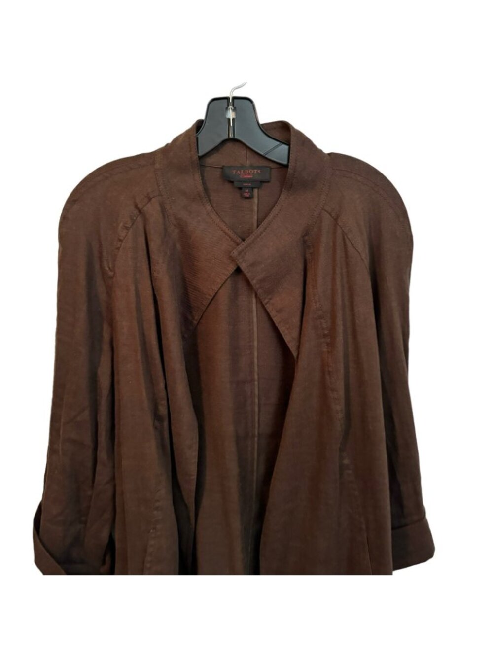 Talbots Blazer Size 14 Brown Linen Blend Belted Women Blazer Jacket - Picture 2 of 12
